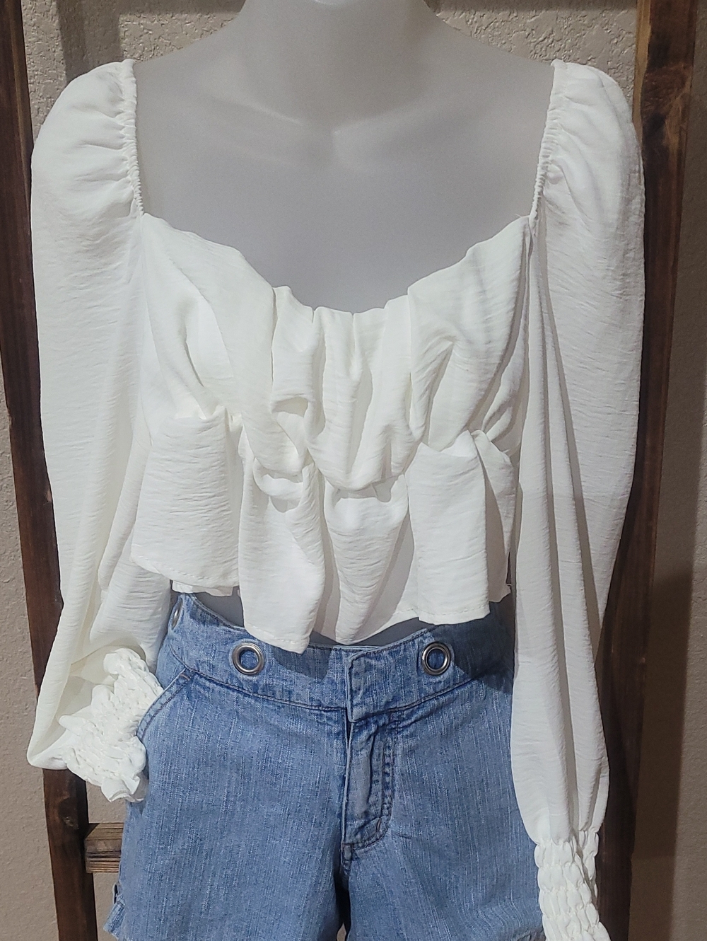 Boohoo White Ruffled Square-Neck Peasant Blouse